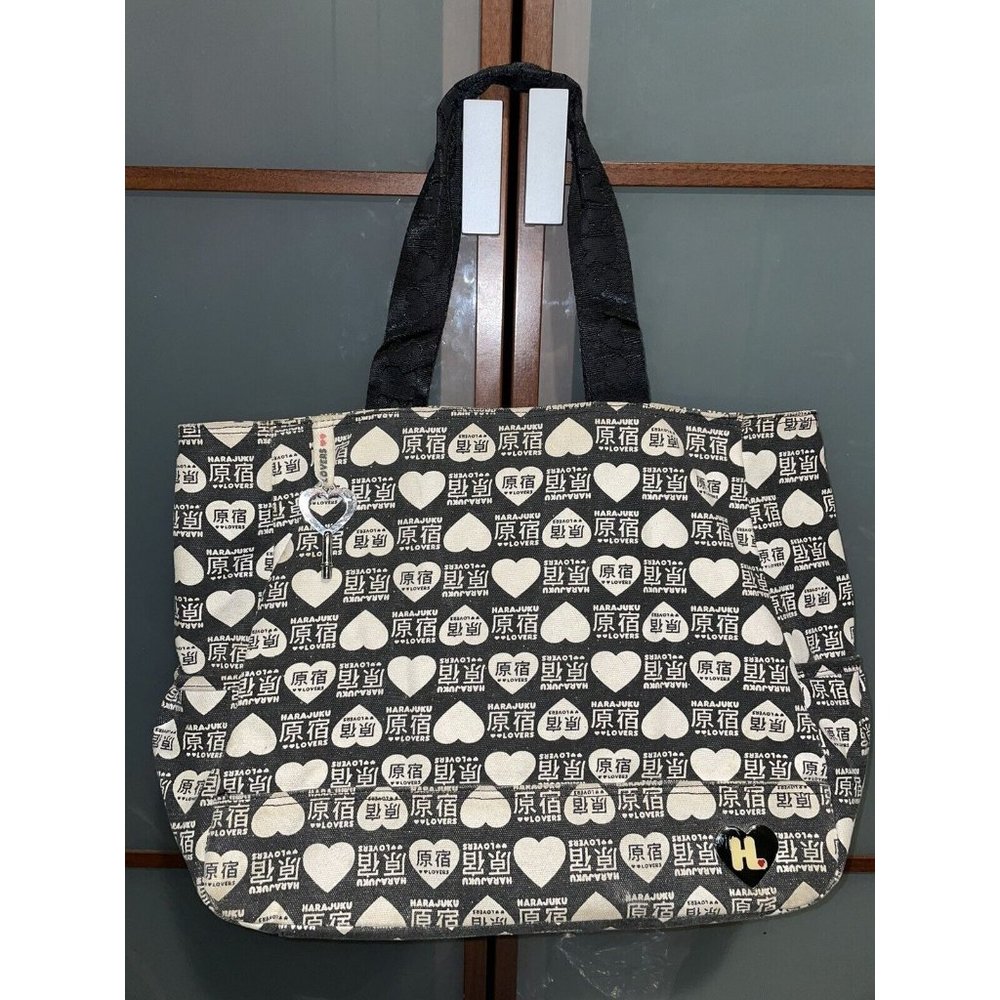Harajuku Lovers Y2K Heart Logo Black & White Canvas Tote Handbag Gwen Stefani
